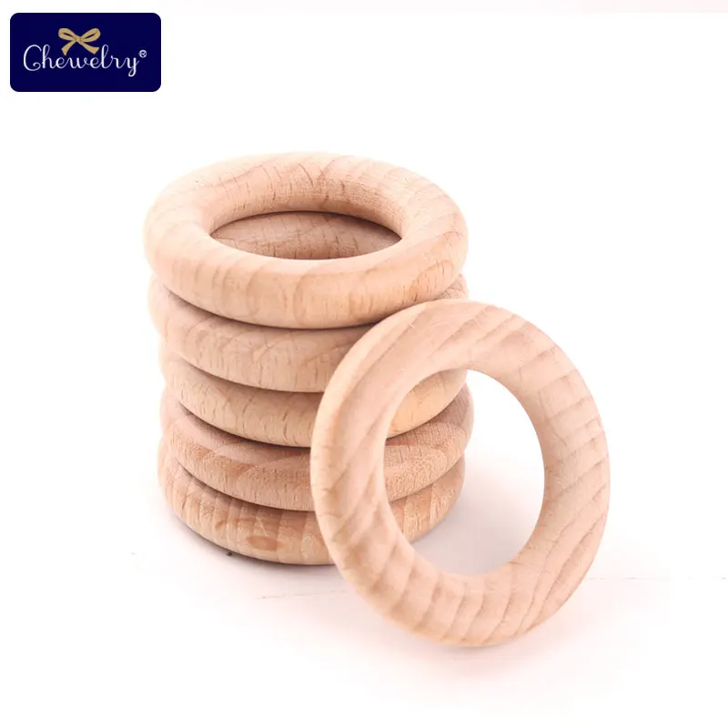 50PCS 40mm Beech Wooden Ring Baby Wooden Teether Rodent DIY Baby Bracelet Crafts Teething Toys Children's Product Accessories
