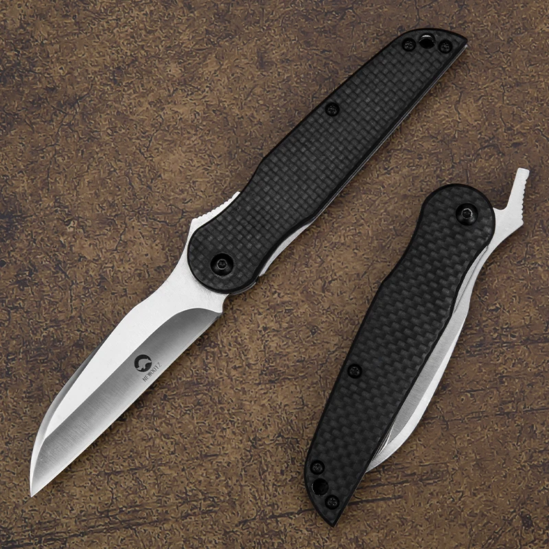 Japanese Style Folding Pocket Knife with Nylon Sheath Carbon Fiber Handle D2 Blade EDC Tool Knives for Camping Survival Outdoors 2