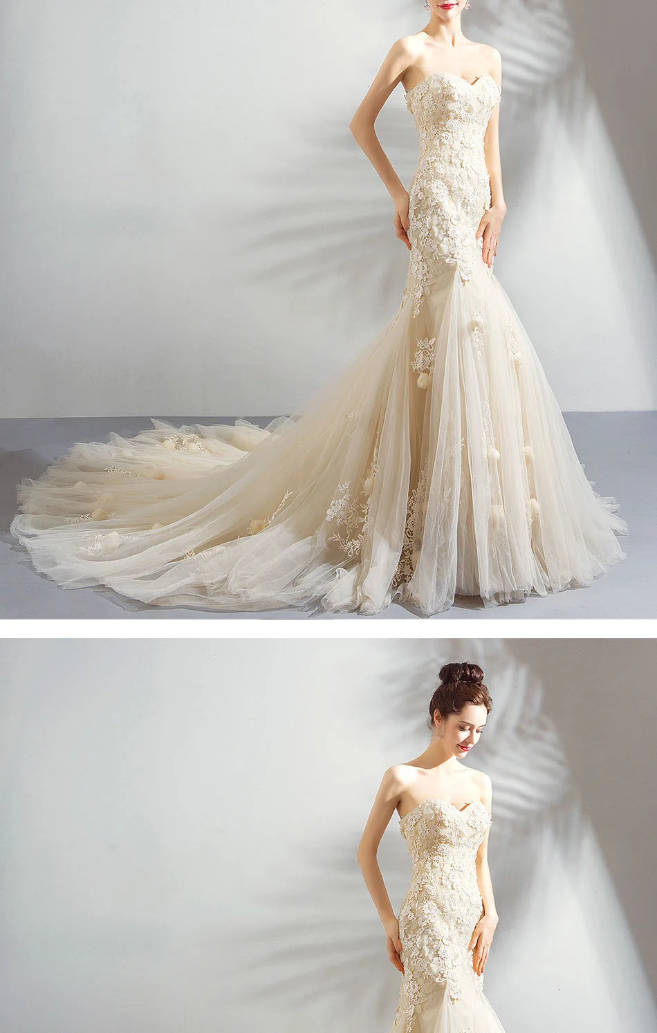 Хит, Vestido De Noiva, принцесса, без рукавов, милое, Русалка, тюль, свадебное платье с аппликацией, с длинным шлейфом, 3D цветок