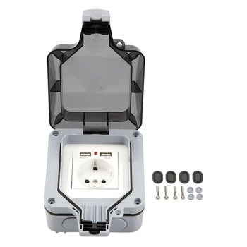 

Outdoor Socket with Cover All-In-One Frame + Embedded Insert + 2 USB Switches + Cover(EU Plug)