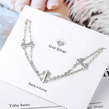 

Ins Style Simple 925 Sterling Silver Double Layer Zircon Bracelet For Women pulseras Party Wedding Fashion Jewelry