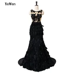 Черное перьевое платье русалки для выпускного вечера 2019 женские кружевные вечерние платья с цветочным рисунком Длинные платья размера