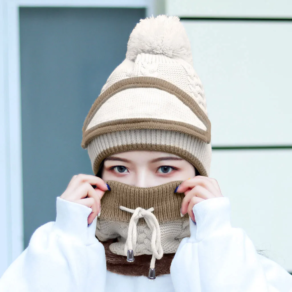 Womail Fashion, зимняя шапка, вязаная, Для женщин мaльчикoв сплошные плотные осень-зима шляпа Для женщин из трех предметов, с защитой от ветра Повседневное Шапки для женщины