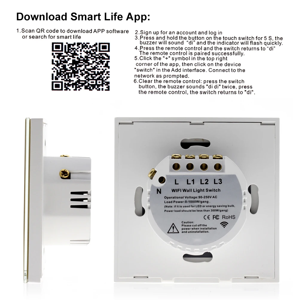 Tuya WiFi Smart Touch Switch 300 Вт/панель управления каналом приложение Smart Life Совместимо с Amazon Alexa и Google Home control