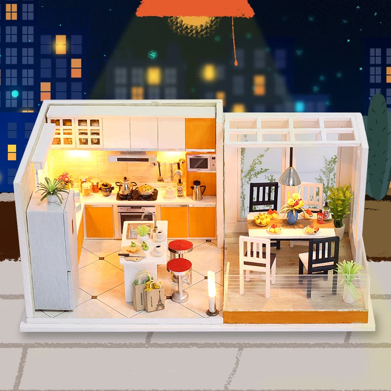 k-032 DIY деревянный кукольный дом кукольные домики миниатюрные livable кукольный домик набор мебели игрушки для детей Рождественский подарок - Цвет: k-032