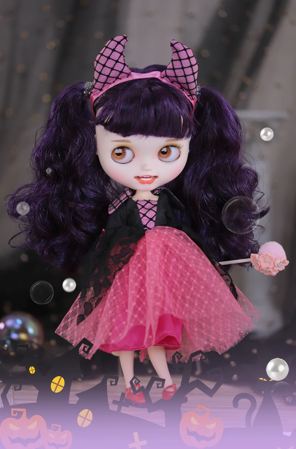 Trina – Premium Custom Neo Blythe Pop met pers hare, wit vel en mat glimlaggende gesig 1