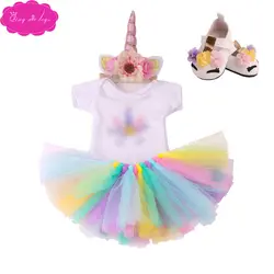 18 дюймов, с круглым вырезом, для девочек костюм «Единорог», платье с изображением Белоснежки с обувью Американский новорожденных юбка