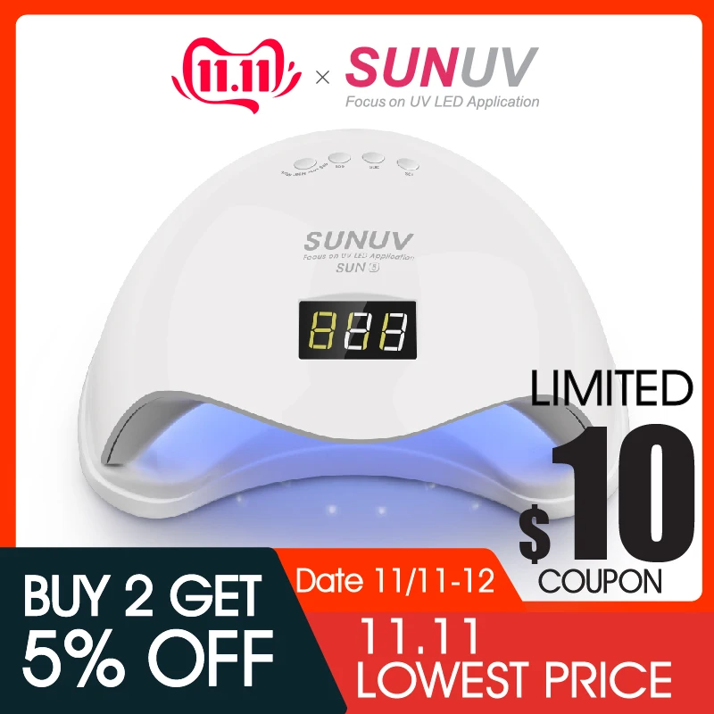 

SUNUV SUN5 48W UV LED Lamp Nail Dryer Gel Polish curing Machine with bottom Low heat model