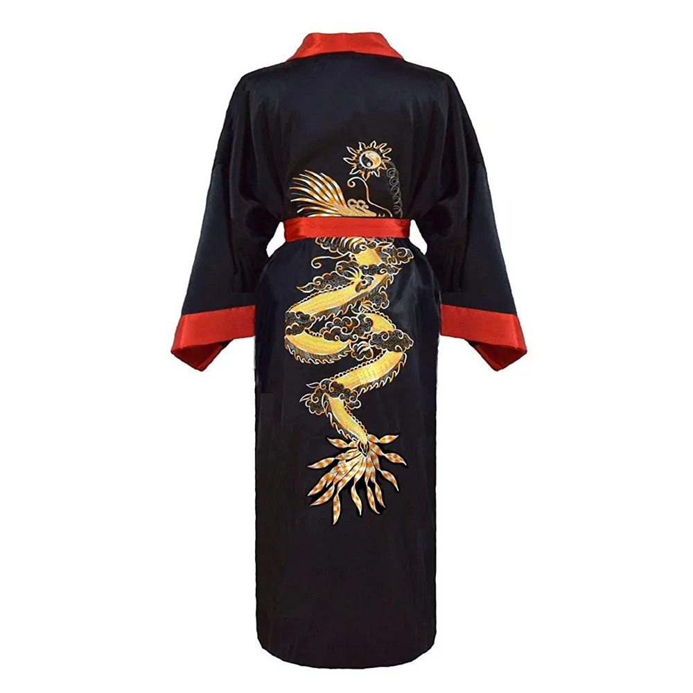 Две стороны пижамы Домашняя одежда Вышивка Дракон кимоно из вискозы банный халат ночная рубашка для мужчин новинка интимное нижнее белье