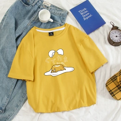 Японский Harajuku милый Gudetama Lazy Egg Yolk Kawaii Футболка женская хлопковая Футболка с рисунком Harajuku женская футболка Топы - Цвет: yellow