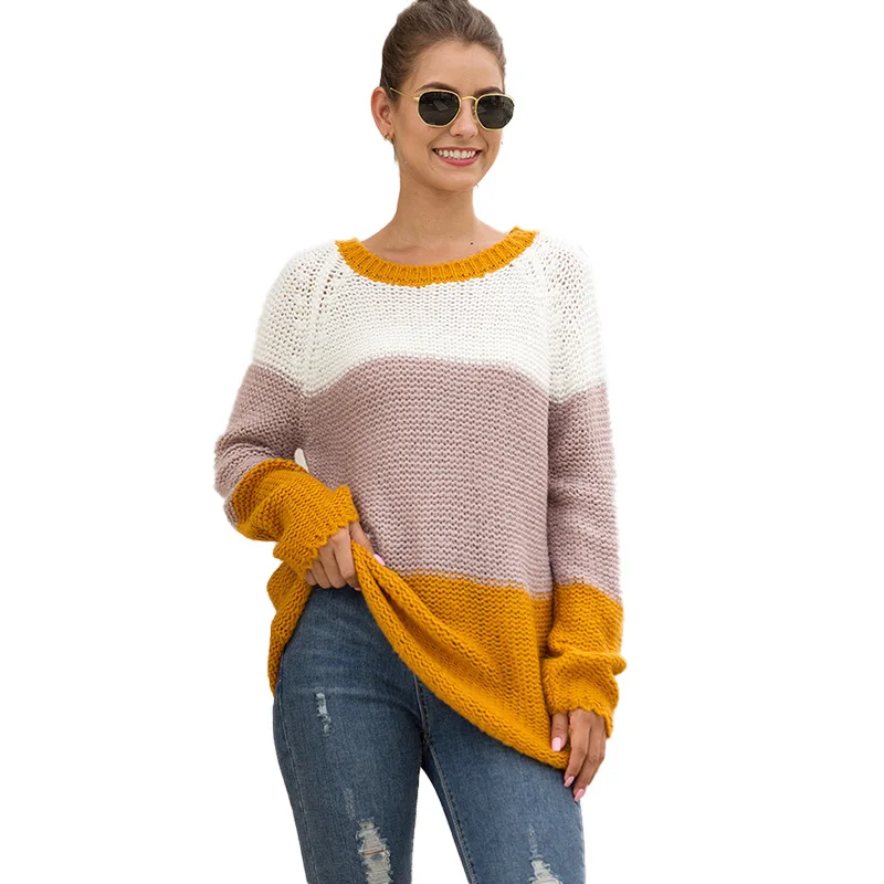 

2020 Autumn and Winter New European and American Fashion Thick Line Color Block Pullover Women's Sweater Halloween Sweater Women