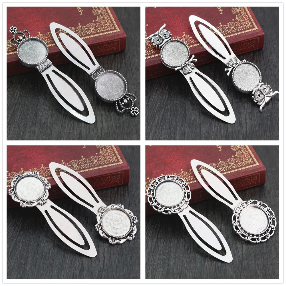 Fashion 2pcs 18mm 20mm Inner Size Round Bronze Antique Silver Plated Vintage Handmade Bookmark Cabochon Base Cameo Setting