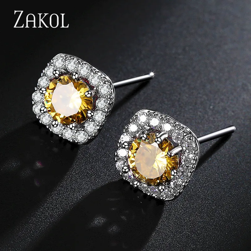 Горячая Распродажа прозрачные круглые серьги гвоздики ZAKOL с кубическим