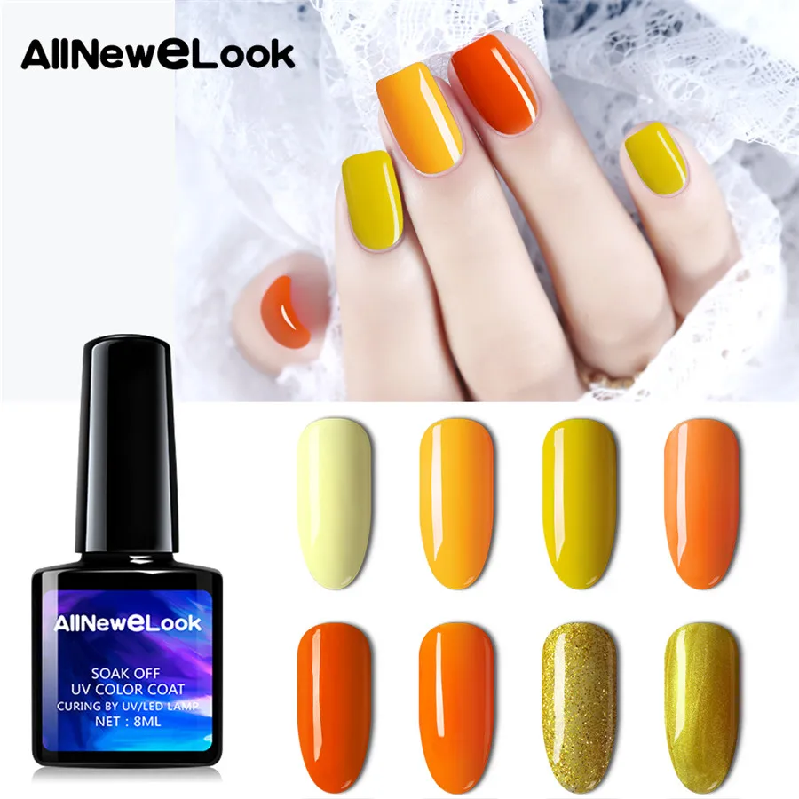 

AllNeweLook 8ml Nail Gel HOT SALE Yellow COLORS Nail Art Nail Polish UV LED Gel Polish Semi Permanent Gel Varnish