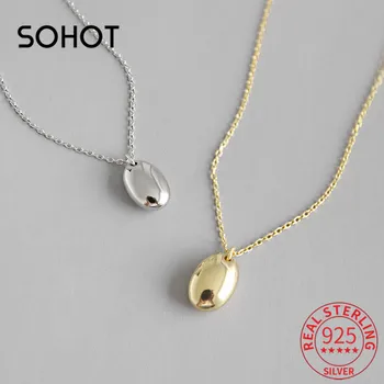 

SOHOT Real 925 Sterling Silver Korean Design Geometric Oval Dangle Women Pendant Necklace Chic Trendy For Lover Female Jewelry