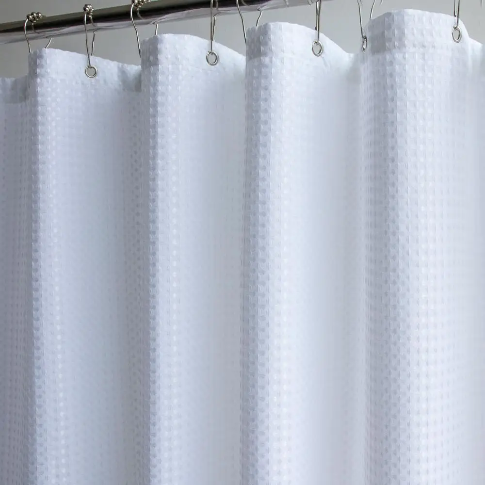 

Eforcurtain Heavy Duty Shower Curtain Diamond Waffle Fabric, Waterproof Bathroom Curtain White for Hotel