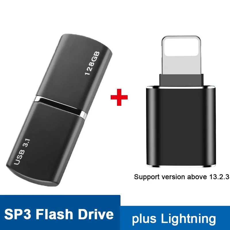 SP3 plus Lightning USB твердотельный накопитель SSD 1 ТБ 512GB 256GB 128GB жесткий диск Cle USB 3,1 ручка-накопитель бамбуковый чехол для ноутбука адаптер lightning в подарок - Цвет: SP3 plus Lightning