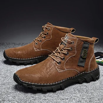 

2020 Spring Autumn Casual Brand Men Shoes Handmade Men Leather Sneakers High Top Fashion Men Shoes Brown Man Large Sizes Shoes