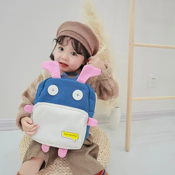 

New Style Men and Women Children Students Cartoon Contrast Color Backpack Versatile Cute Canvas Bag Nylon CHILDREN'S Park 3-8-Ye