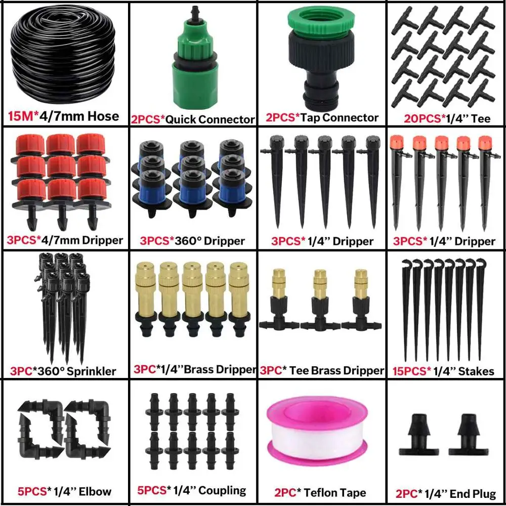 KSL01-KIT065-15M 50 м садовая автоматическая система полива с таймером, контроль капельного орошения, капельница для воды, распылитель, распылитель, наборы для полива - Цвет: KSL01-KIT065-15M
