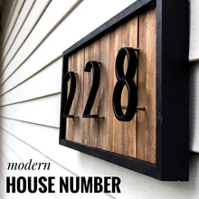 Numéro de maison flottant de 125mm en grandes lettres modernes, alphabet et chiffres de couleur noir pour porte extérieure, signes — et /, chiffres 0-9