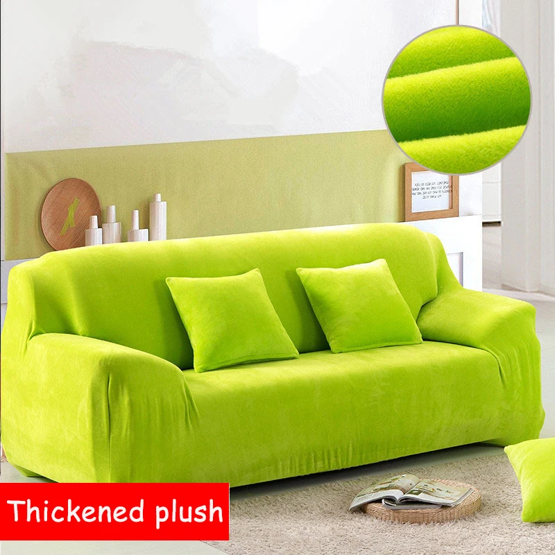 Fruit green Твердые Цвет плюшевые уплотненные теплые леггинсы с эластичной резинкой для диванов Универсальный секционный диван Чехол 1/2/3/4 местный стрейч чехол для дивана для Гостиная - Цвет: Fruit green