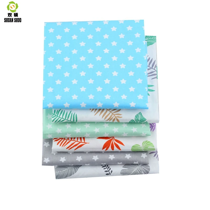 Shuanshuo 6pcs/lot Leaves Printed Twill Cotton Fabric,Patchwork Cloth For DIY Quilting Sewing Baby&Children Sheets Dress