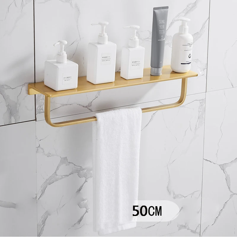shelf 50cm Набор аксессуаров для ванной комнаты, матовый золотой держатель для полотенец, держатель для бумаги, держатель для полотенец, угловая полка, держатель для туалетной щетки, крючки, аксессуары для ванной комнаты - Цвет: shelf 50cm