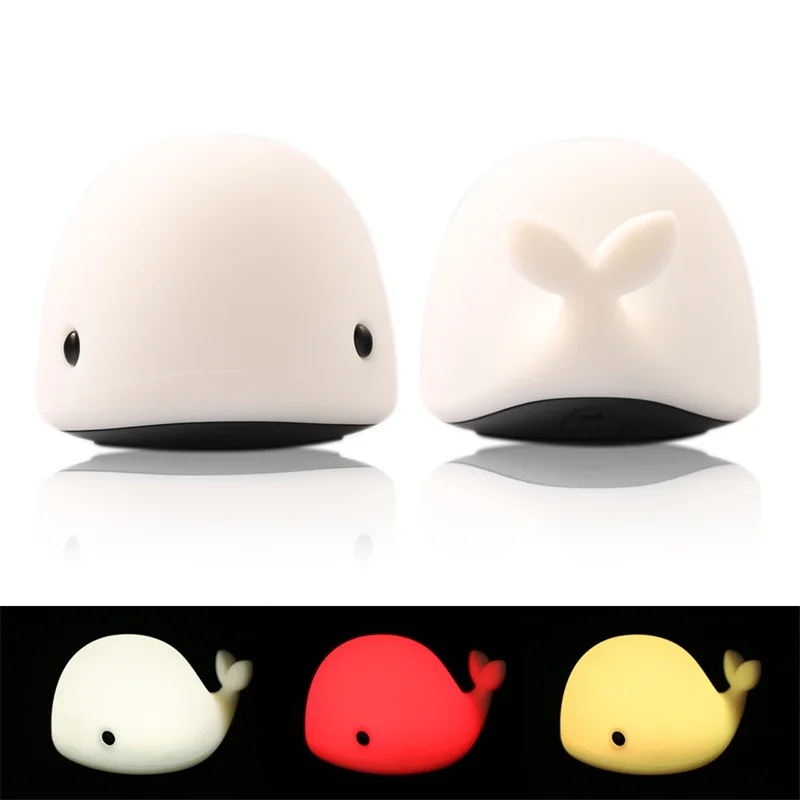 Cartoon LED Night Light Sensor Baby USB Whale Rechargeable Children Night Lamp Toy Lights Silicone Safety 146X110.6X96.3mm