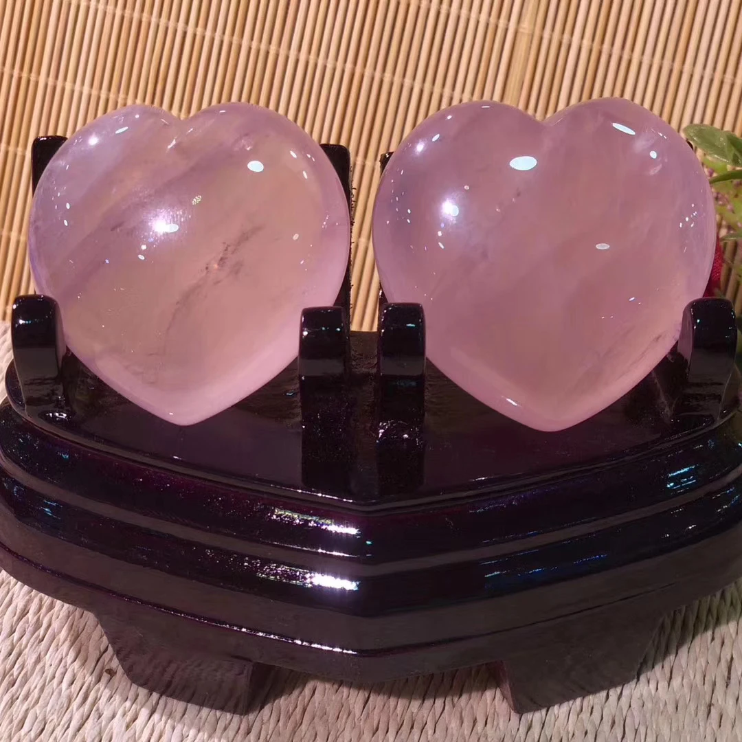 

High Quality Natural Rose Quartz Crystal Heart Meditation Spiritual Reiki Healing Love Crystal heart +Wooden base