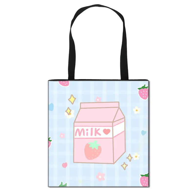 Harajuku Kawaii Strawberry Milk Tote Bags Women Handbag Lolita Girls Portable Shoulder Bags for Travel E-Girl Shopping Bag Gift 