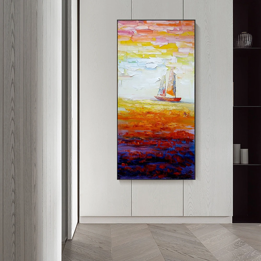 

Картина маслом, ручная роспись, парусник, Современный абстрактный пейзаж, декоративная живопись, толстый масляный нож, Картина на холсте, ручная работа