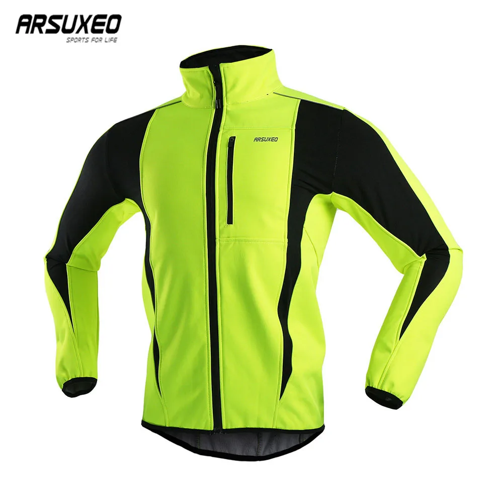 

ARSUXEO Men Winter Cycling Jacket Windproof Waterproof Thermal Fleece Bike Jacket Warm Bicycle Clothing MTB Solfshell Coat 15K