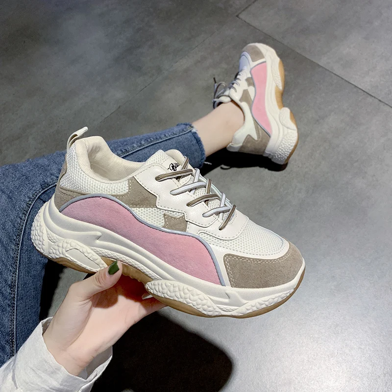 Women's Chunky Sneakers Fashion Women Platform Shoes Lace Up Vulcanize Shoes Womens Female Trainers Dad Shoes sneakers women