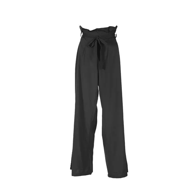 Hirigin модные женские брюки палаццо брюки OL офисные Свободные Высокая талия широкие однотонные длинные брюки лето осень - Цвет: Черный