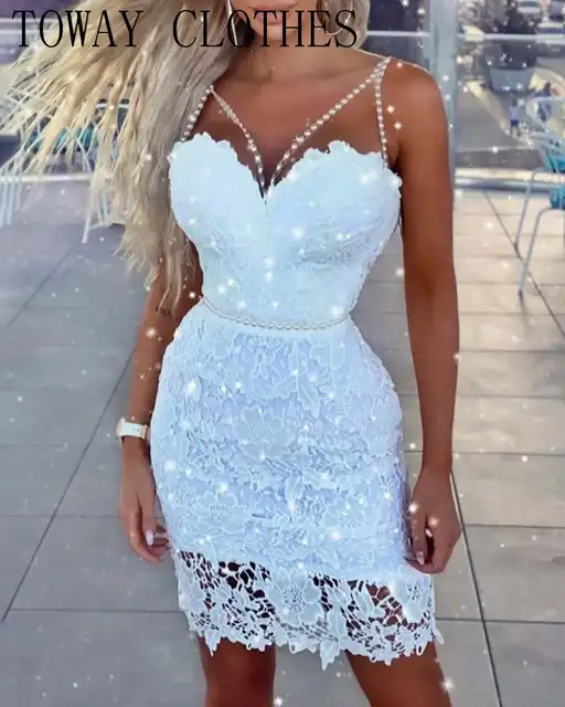 Cutout Spaghetti Strap Guipure Lace Dress Women Elegant Sexy Mini Dresses For 2022 _ - AliExpress