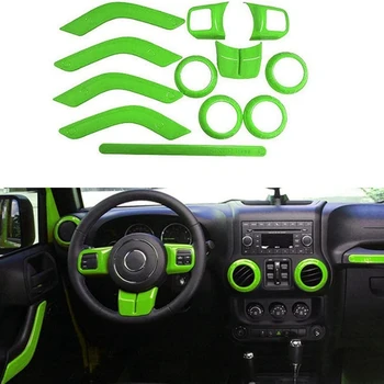 

(Green 12Pcs) Car Decoration Steering Wheel & Center Console Air Outlet Trim for Jeep Wrangler JK JKU 2011-18