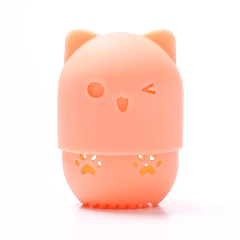 Kitten Beauty Powder Puff Blender Holder Sponge Makeup Egg Drying Case Portable Soft Silicone Cosmetic Blender Sponge Box Holder - Цвет: Light Orange