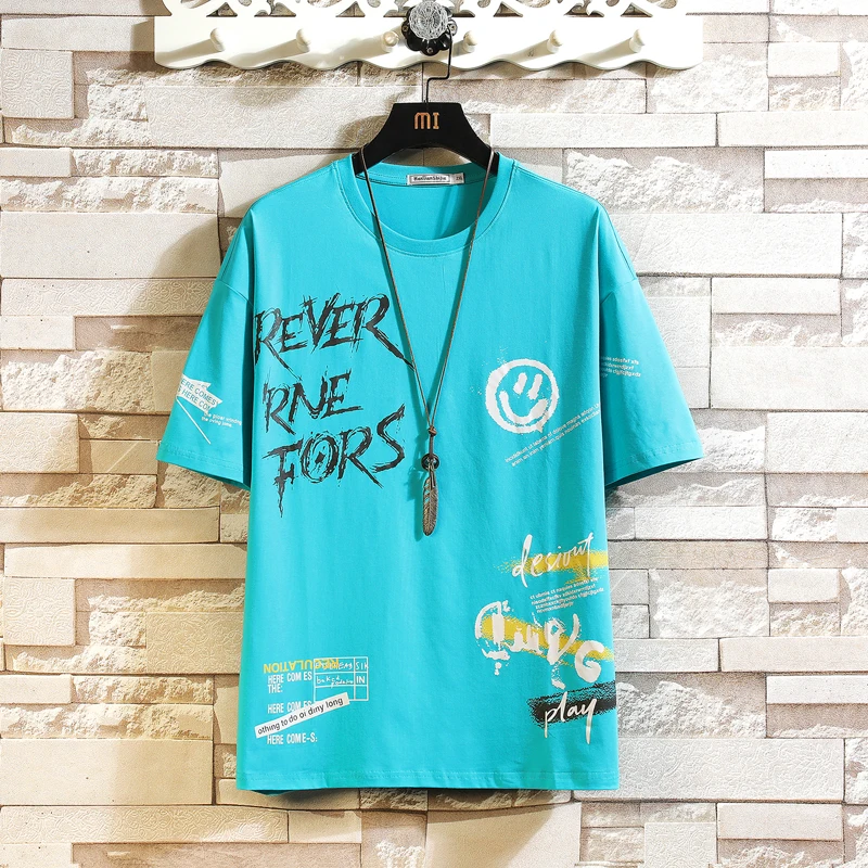 

2021 летняя футболка для мальчиков с модным принтом и круглым вырезом, большие размеры, свободная футболка с короткими рукавами, мужские повседневные топы высокого качества, Прямая поставка