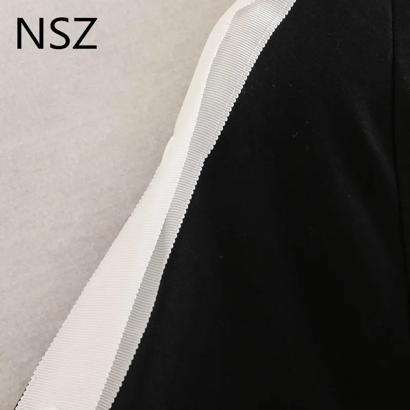 NSZ женские черные толстовки с ленточным рукавом, свободная повседневная толстовка с круглым воротником, модные пуловеры, пальто