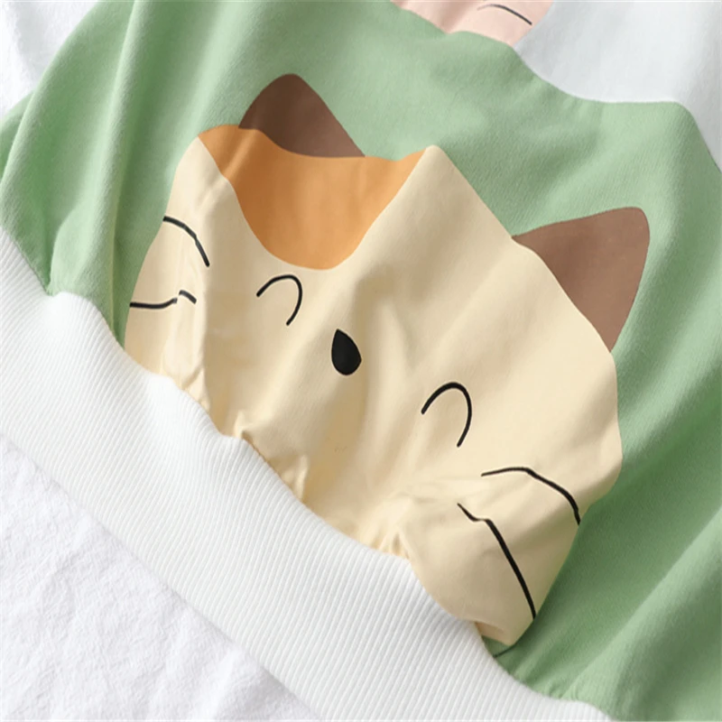 Merry Pretty Хлопковые женские толстовки Harajuku с рисунком кота из мультфильма зимние пуловеры с длинным рукавом и круглым вырезом из кусков