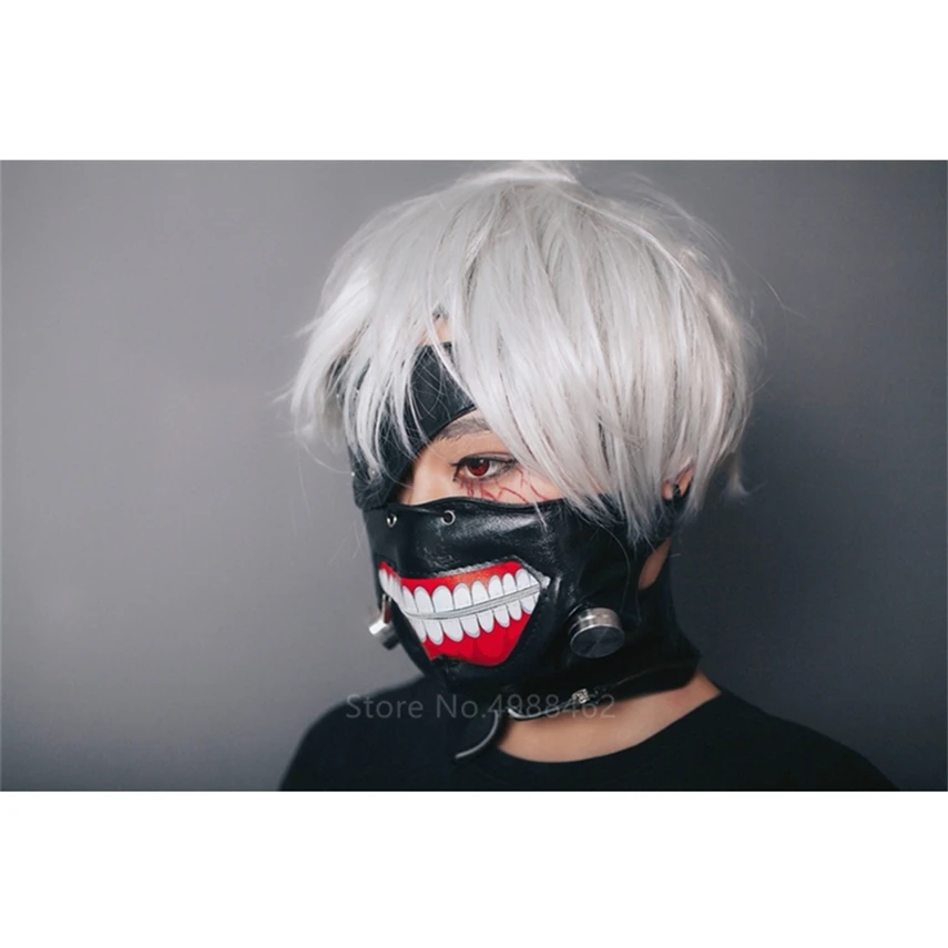 Tokyo Ghoul Kaneki Ken Cosplay Adjustable Zipper Halloween Party Mask With Wig 