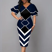 Robe élégante pour femmes, mode d'été, col en V, manches courtes, Sexy, Slim, Vintage, Patchwork, décontractée, robes de soirée, 2021 1