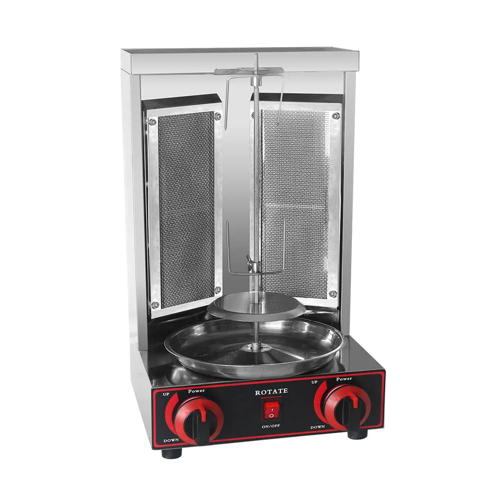 Gzzt Shawarma Gyro BBQ Meat Machine Vertical Kebab Doner Meat Infrared Grill Stainless Steel 2Burners Rotisserie Broiler Cooking