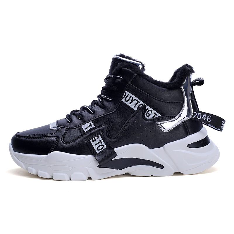 Botas de invierno para hombre Botas de moda gruesas antideslizantes zapatos de invierno catidos para hombres botas de piel de to - Цвет: Черный