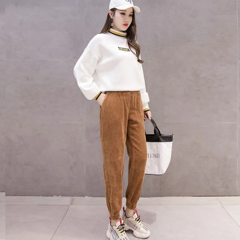 Yellow HOUZHOU вельветовые брюки женские зимние женские повседневные шаровары корейские брюки с высокой талией женские модные трусики Женская одежда - Цвет: Yellow