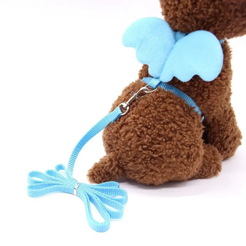 Pet traction rope I-shaped angel chest back wings traction rope pet supplies small and medium dog chain - Цвет: Sky blue