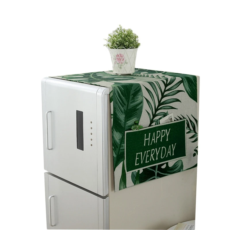 Refrigerator Washing Machine Universal Cover Washing Machine Cover Refrigerator Organizer Cloth Drum Printing Leaves Fridge Dust