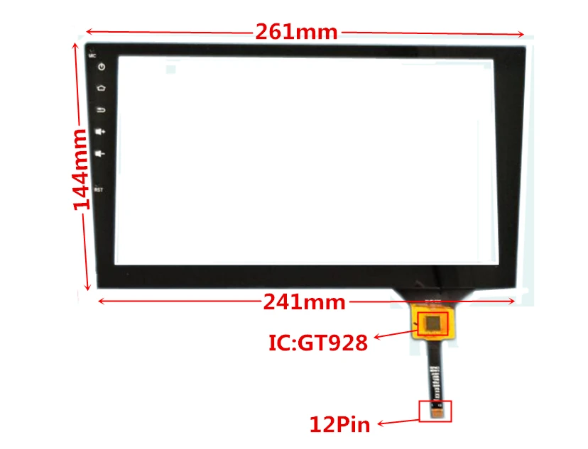 Сенсорный дигитайзер GT928 261 мм * 241 для автомобиля DVD GPS-навигация мультимедийный