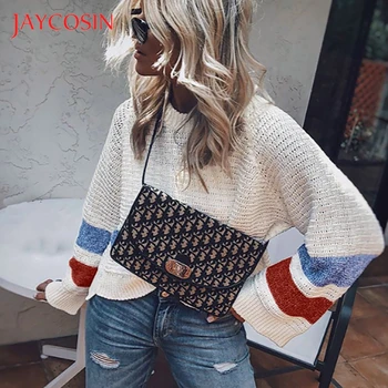 

JAYCOSIN Crop Top Turtleneck Pullovers Pink Winter Women Sweater Loose Sexy Clothes Bat Sleeve Knit Sweater Sueter 808#2
